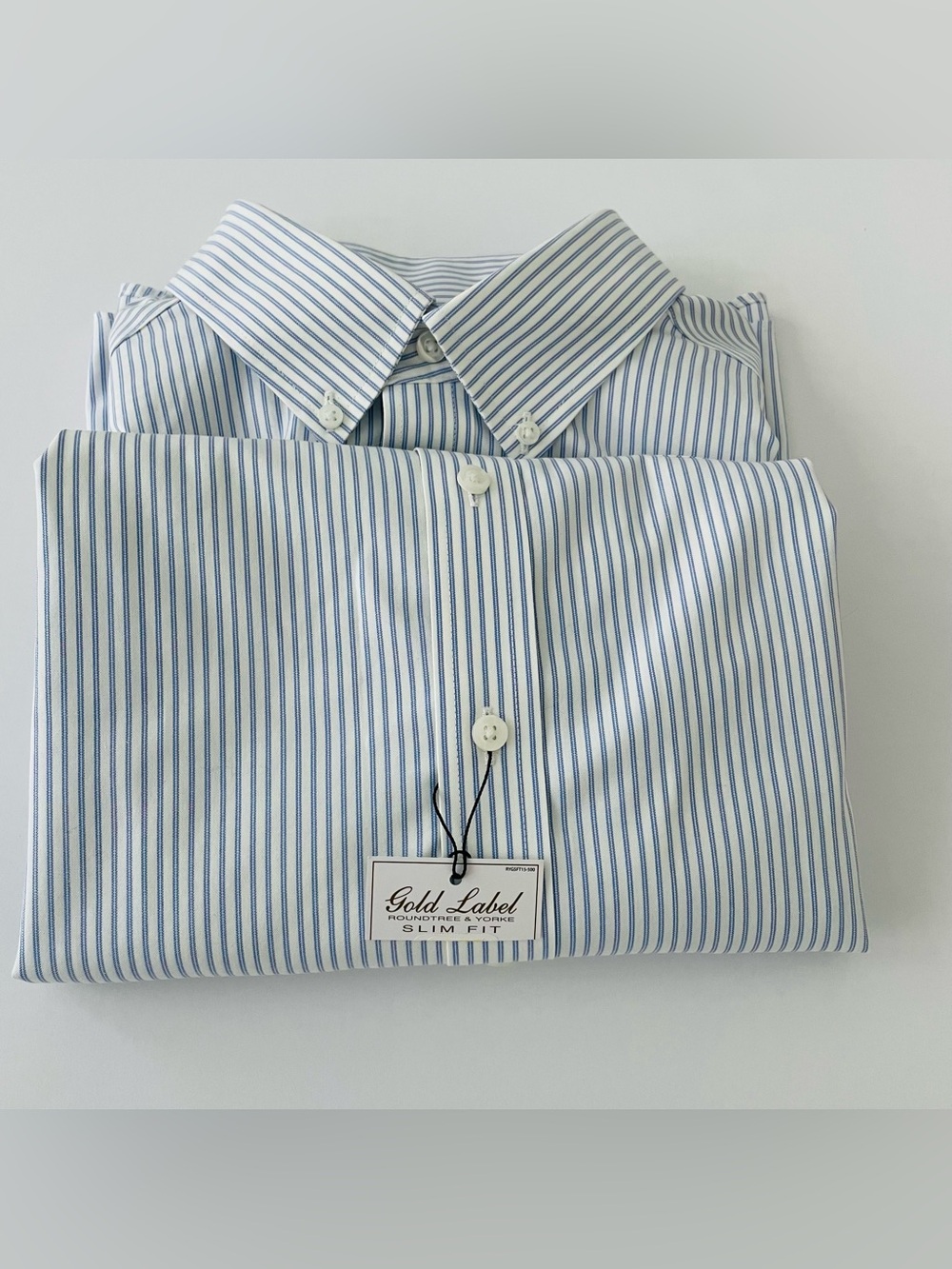 Roundtree & Yorke Gold Label Slim Fit Striped Dress Shirt 16 35 Blue White